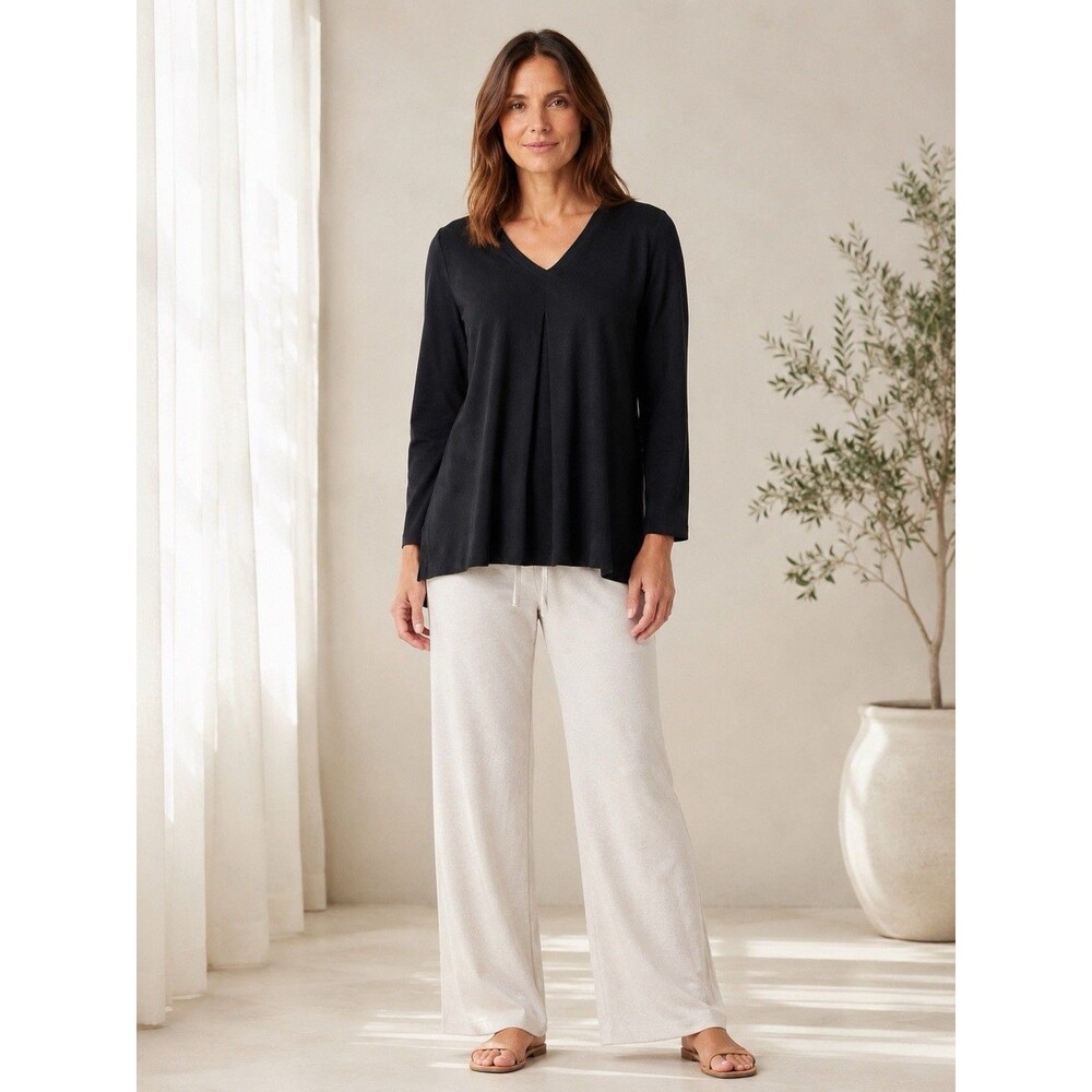 J.Jill Black Pima Cotton Long Sleeve V-Neck Tee Petite M Soft Stretch Casual